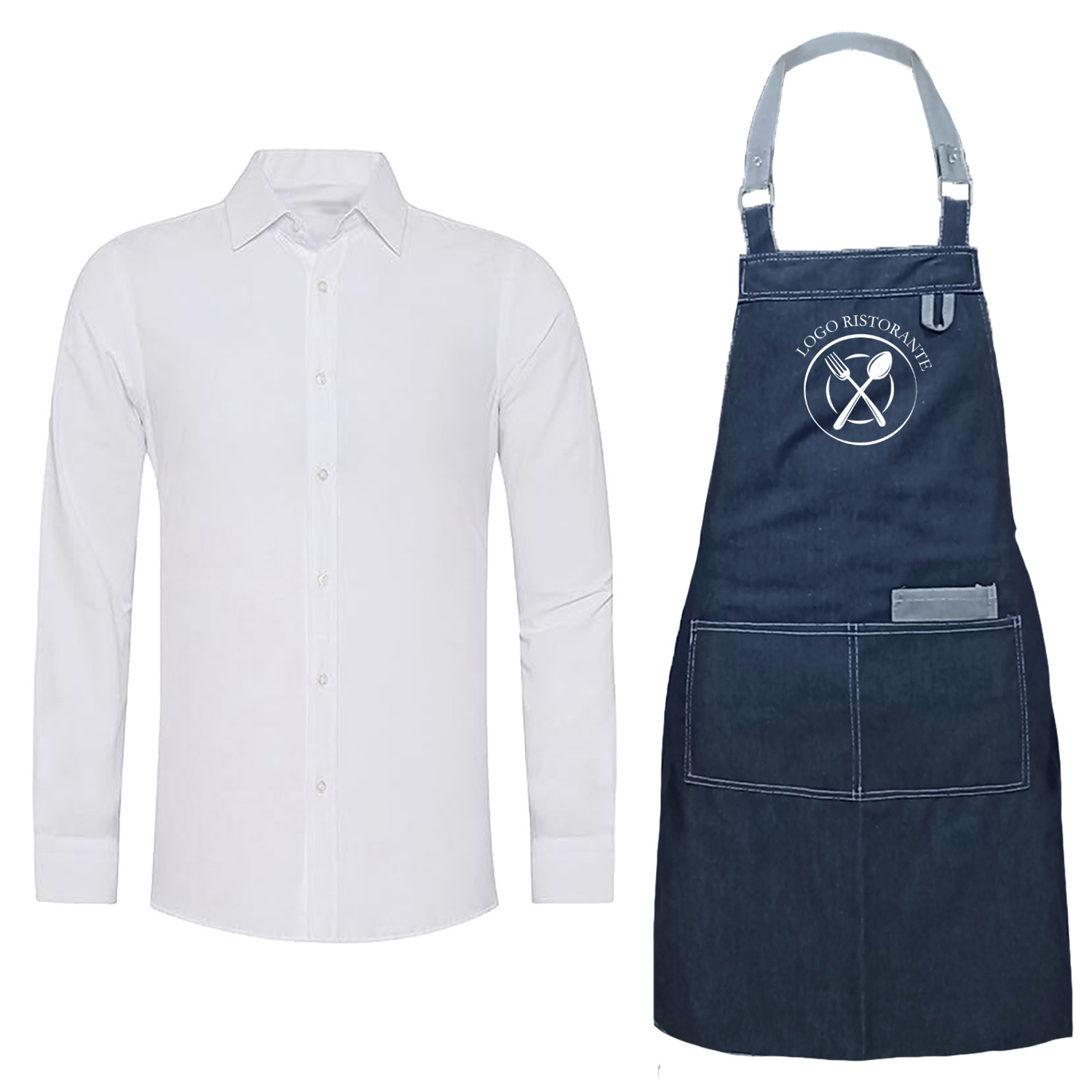 Kit professionale uomo Cameriere di sala per Camicia e Grembiule in 2 varianti Taglia unica made in italy